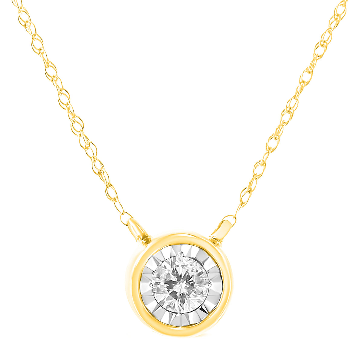 10K Yellow Gold 1/4 Cttw Round Brilliant-Cut Diamond Modern Bezel-Set Solitaire Pendant Necklace (J-K Color, I2-I3 Clarity) - 16" with 2" Extender