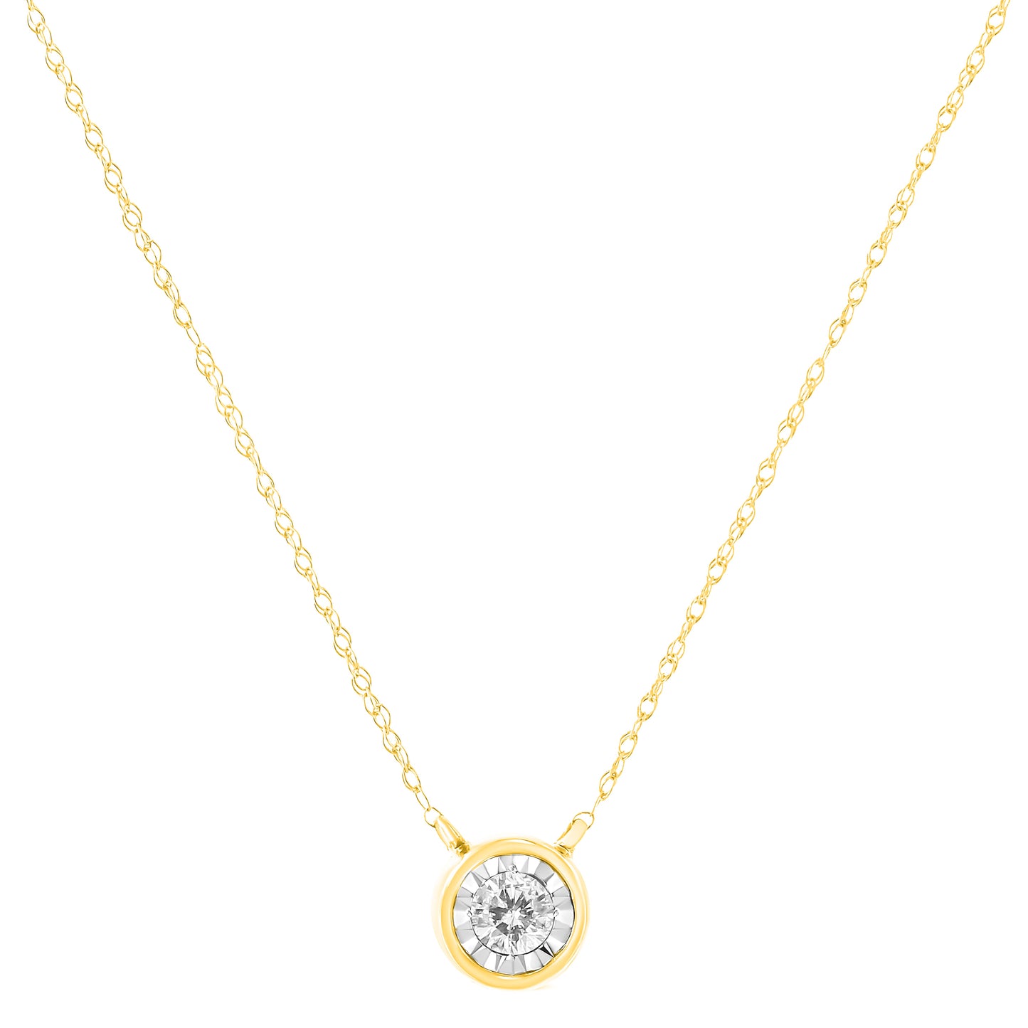10K Yellow Gold 1/4 Cttw Round Brilliant-Cut Diamond Modern Bezel-Set Solitaire Pendant Necklace (J-K Color, I2-I3 Clarity) - 16" with 2" Extender