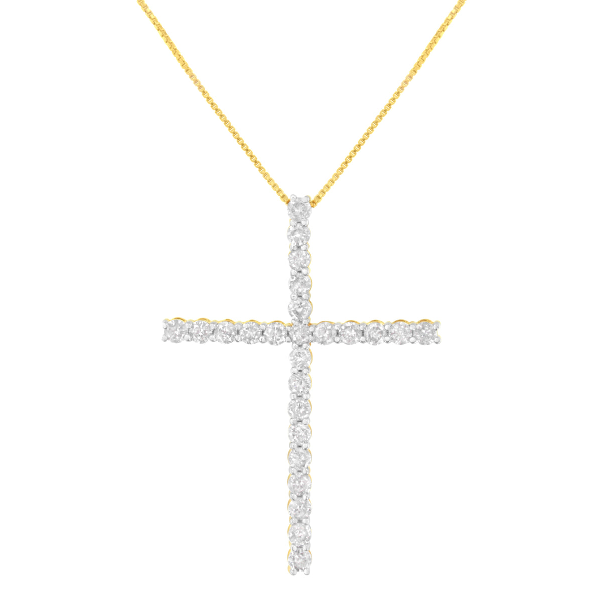 .925 Sterling Silver 3.0 Cttw Round Shape Diamond 1-1/2" Cross Pendant with Box Chain Necklace (I-J Color, I2-I3 Clarity) - 18"
