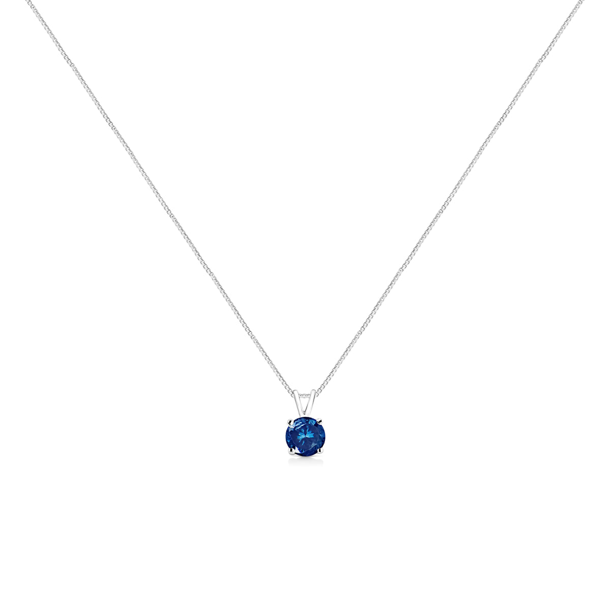 14K White Gold 1/4 Cttw Round Brilliant Cut Lab Grown Blue Diamond 4-Prong Solitaire Pendant Necklace (Blue Color, VVS2-VS1 Clarity) - 18"