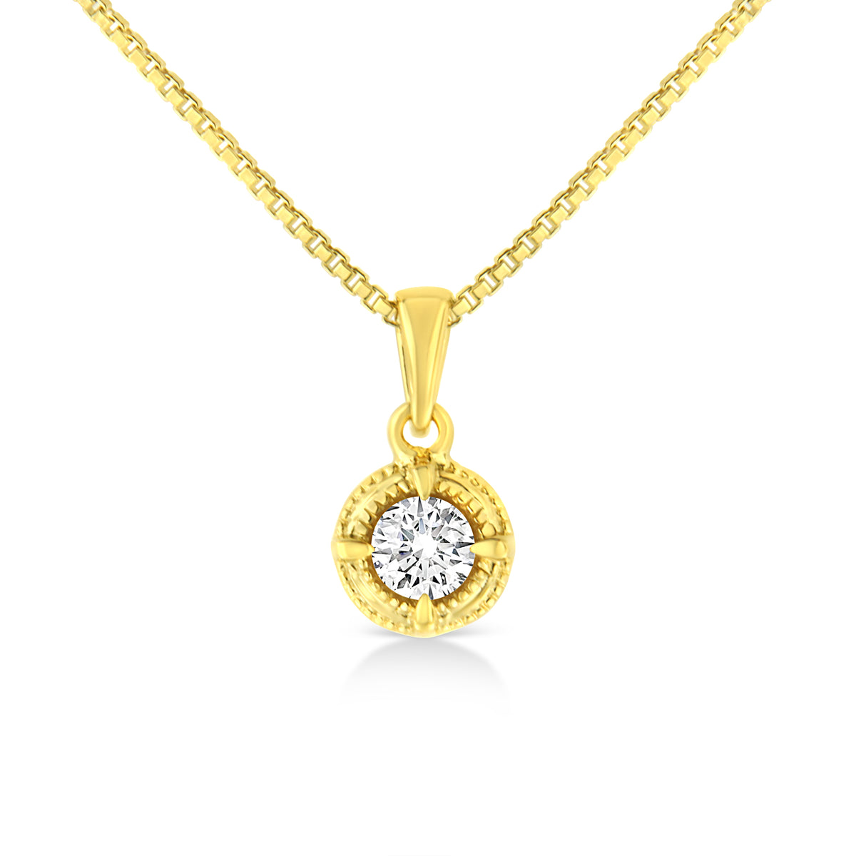 14K Yellow Gold Plated .925 Sterling Silver 1/2 Cttw Brilliant Round Cut Diamond Solitaire Milgrain 18" Pendant Necklace (K-L Color, I2-I3 Clarity)