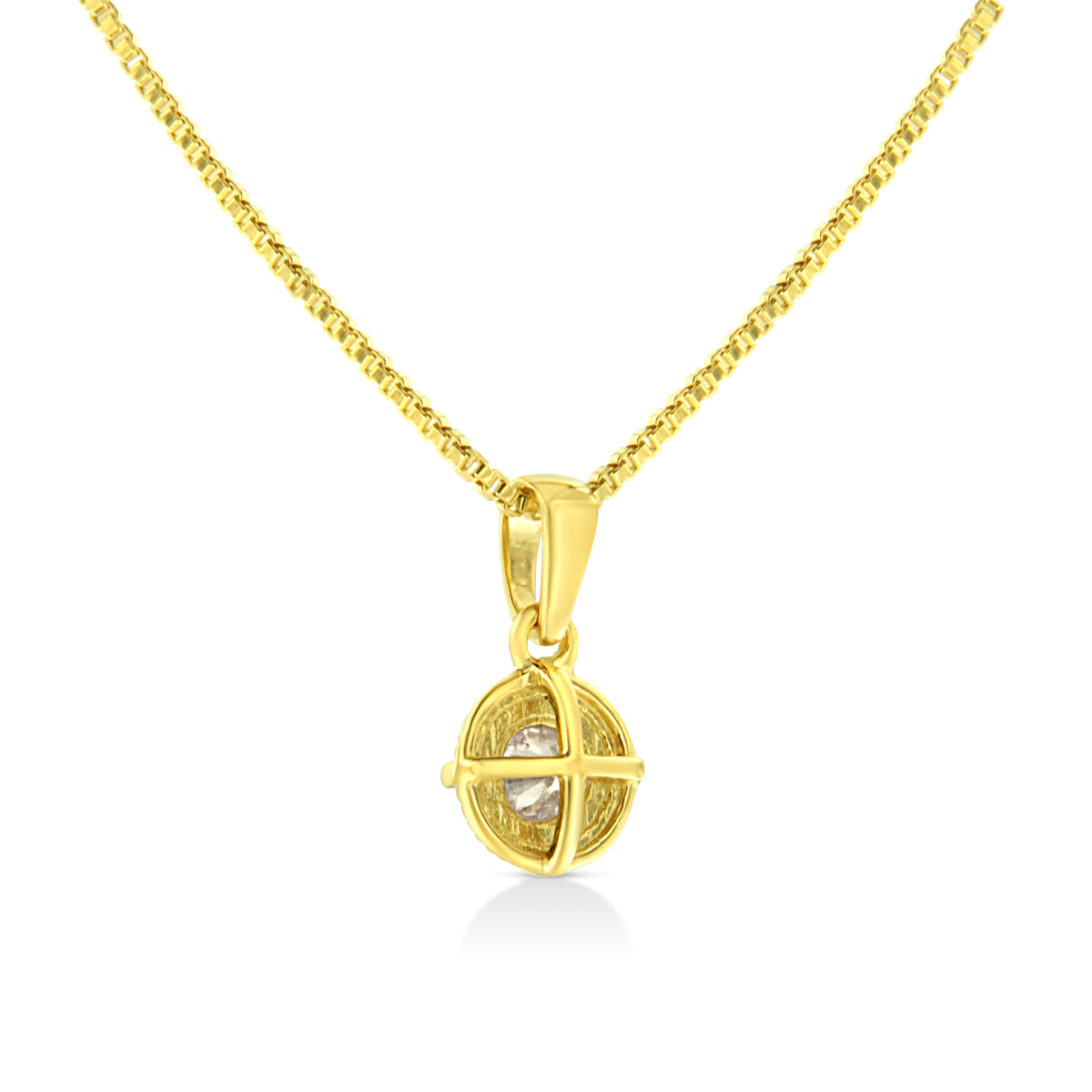 14K Yellow Gold Plated .925 Sterling Silver 1/2 Cttw Brilliant Round Cut Diamond Solitaire Milgrain 18" Pendant Necklace (K-L Color, I2-I3 Clarity)