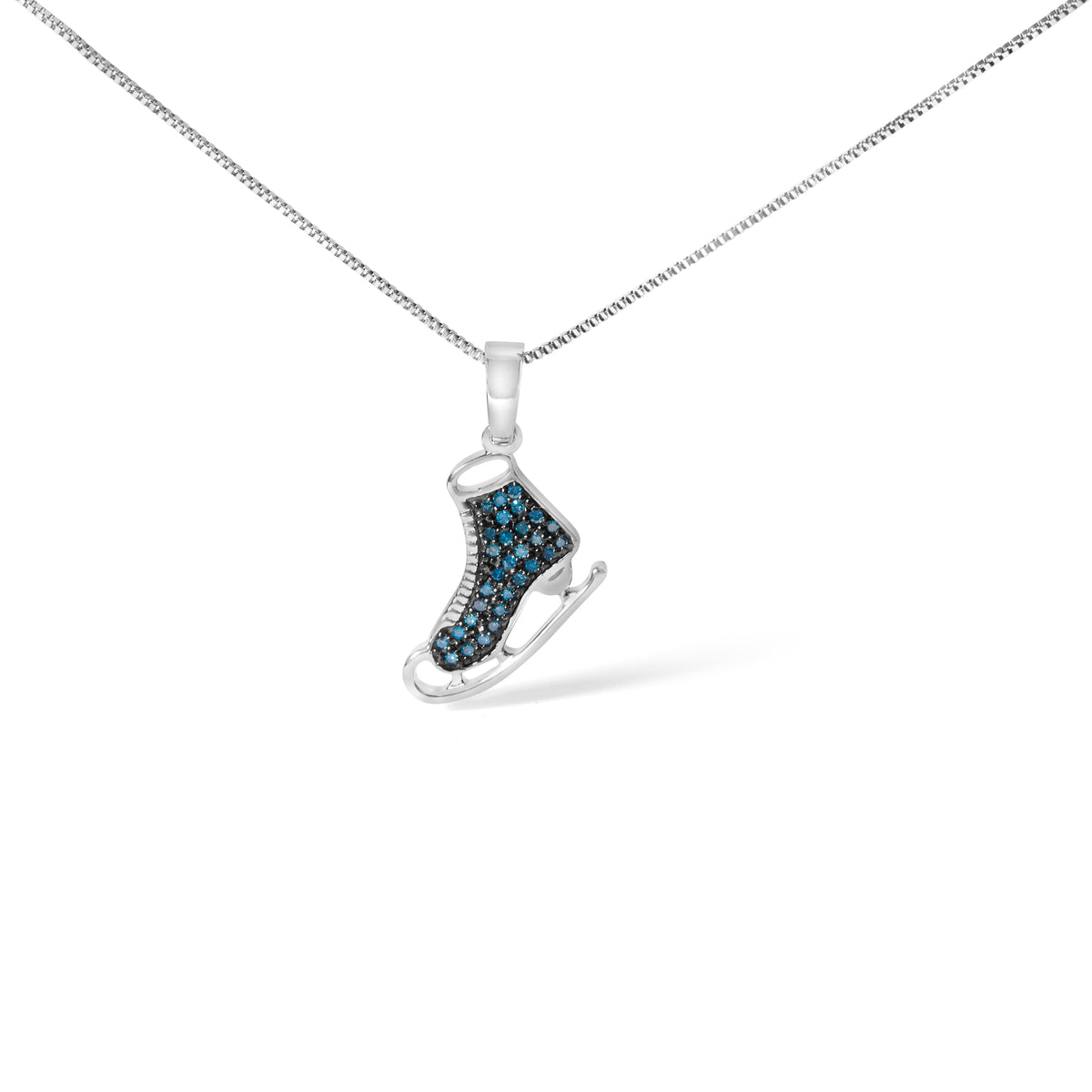 .925 Sterling Silver 1/10 Cttw Blue Diamond Ice Skate Pendant Necklace