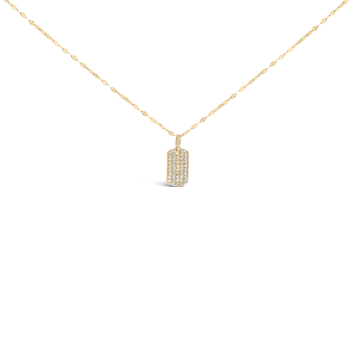 14K Yellow Gold 1/3 Cttw Diamond Dog Tag Pendant Necklaces 18"