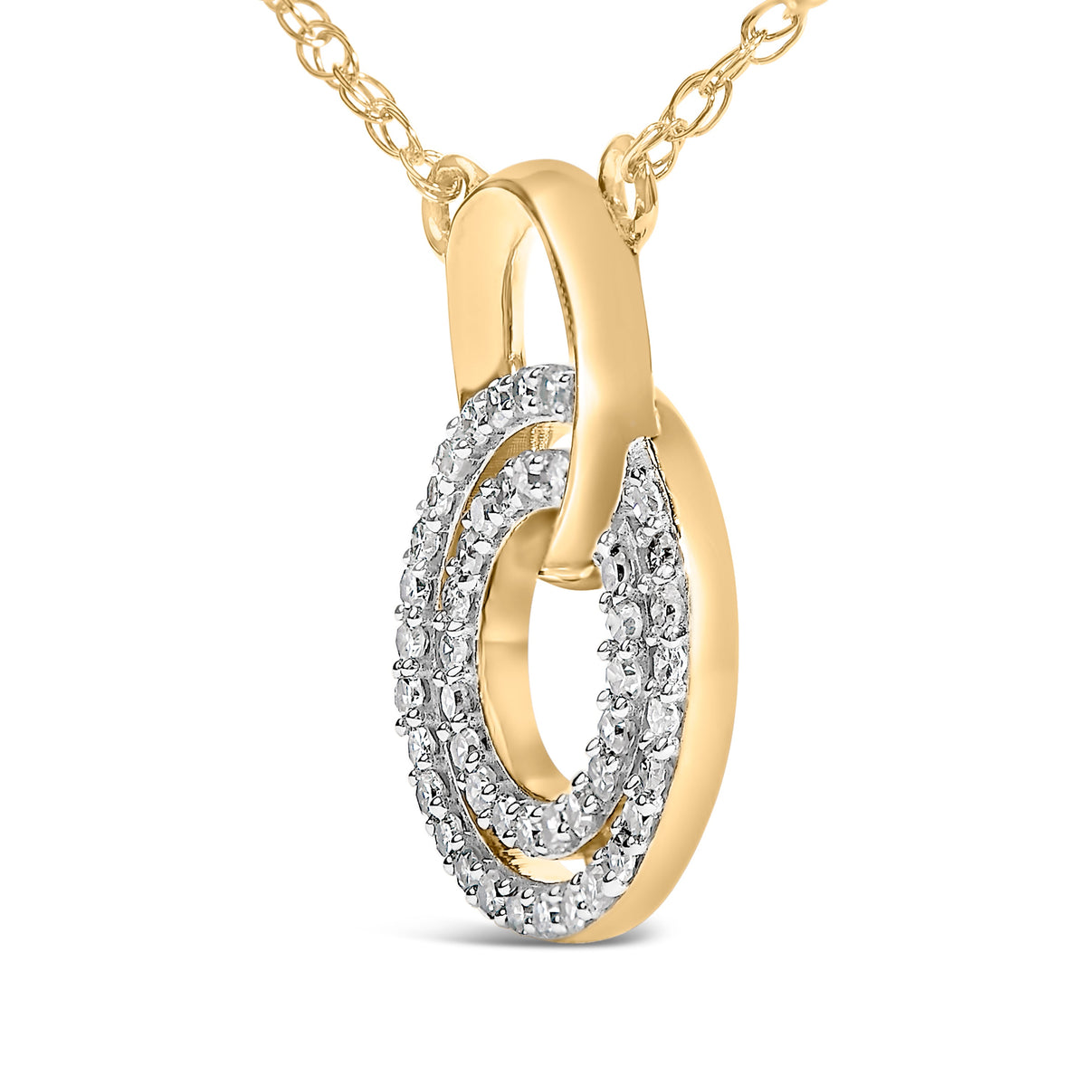 14K Yellow Gold Plated Sterling Silver 1/3 Cttw Diamond Interlocking Circles Necklace