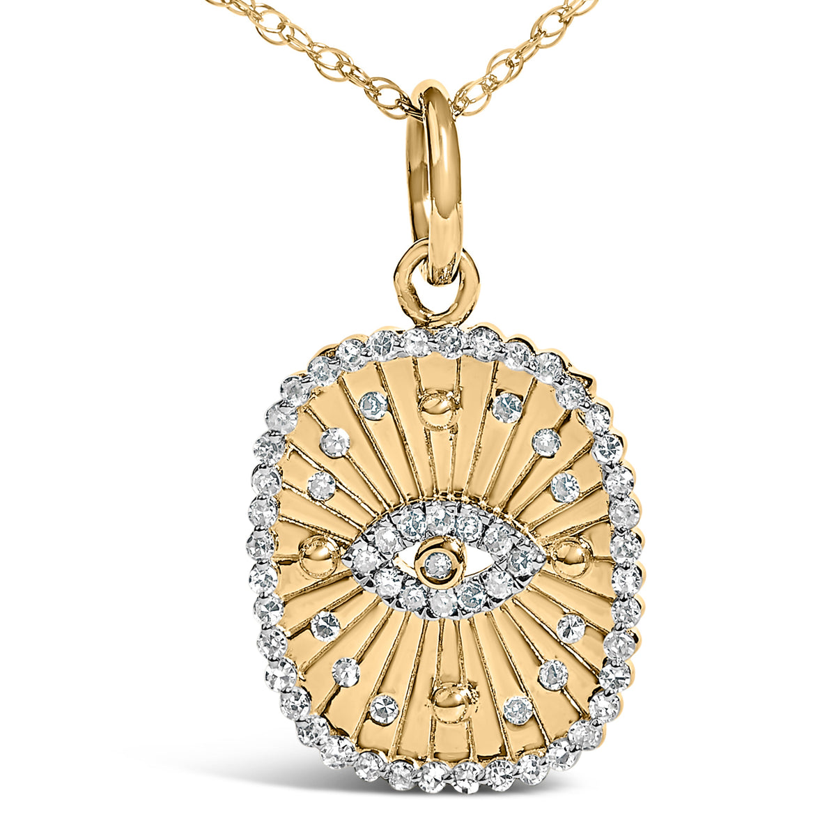 14K Yellow Gold Plated Sterling Silver 3/8 Cttw Diamond Evil Eye Pendant Necklace