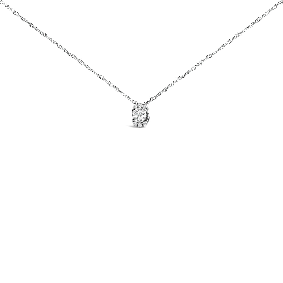 Sterling Silver 1/2 Cttw Lab Grown Diamond Oval Halo Pendant Necklace