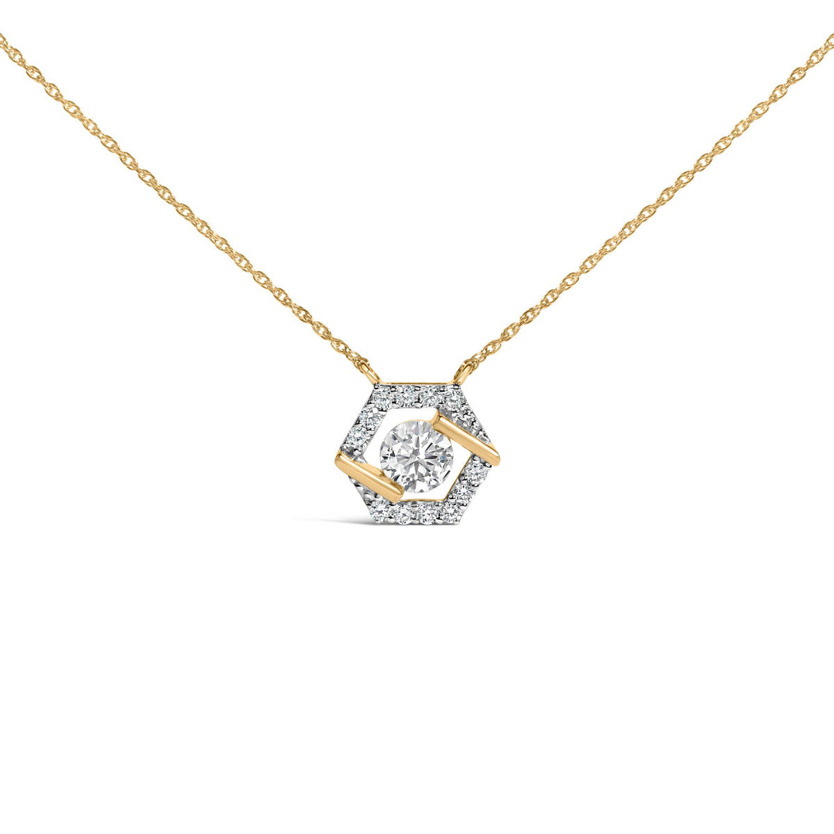 10K Yellow Gold Plated Silver 1.0 Cttw Lab Grown Diamond Hexagon Halo Necklace