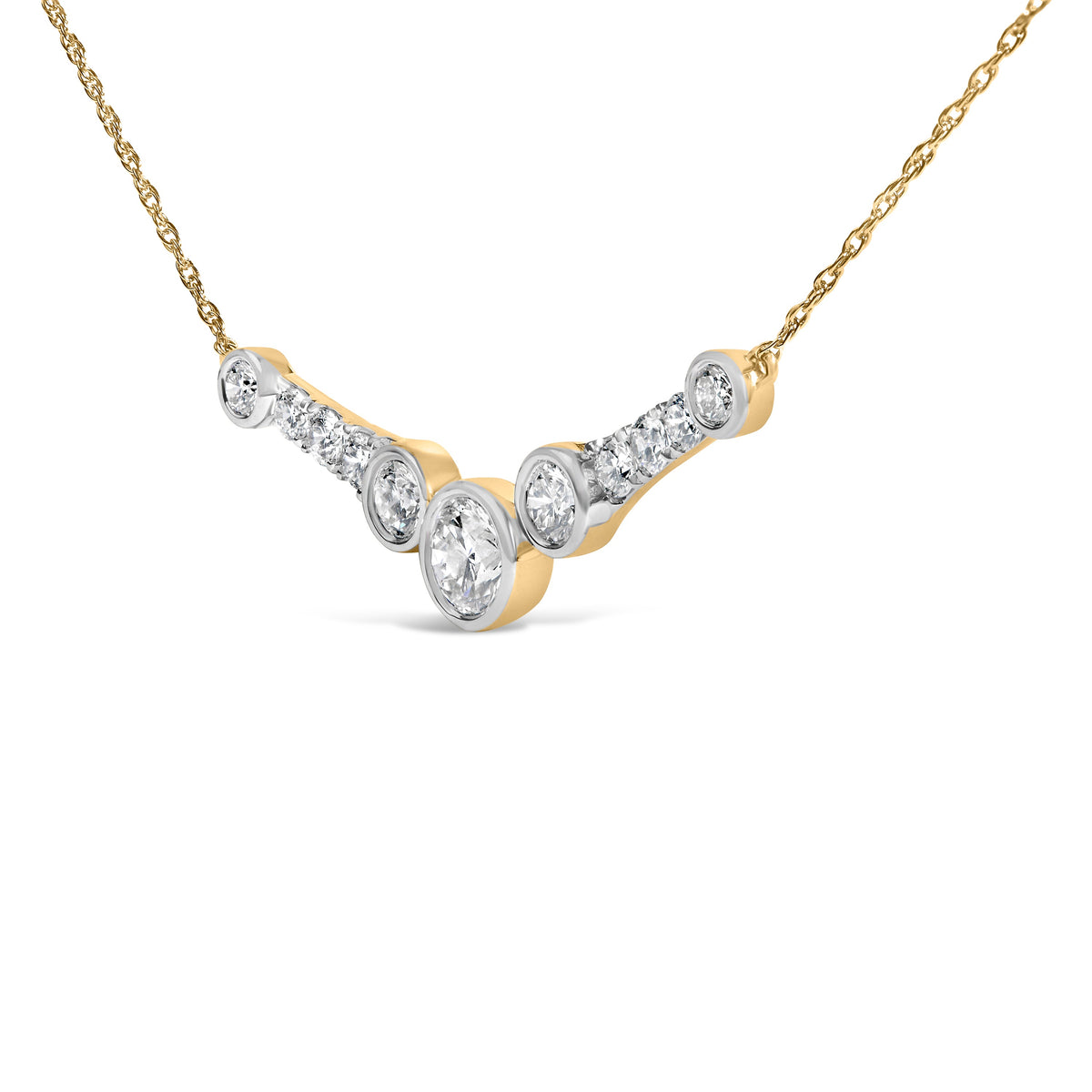 10K Yellow Gold Plated Sterling Silver 1 1/2 Cttw Lab Grown Diamond V Bar Necklace