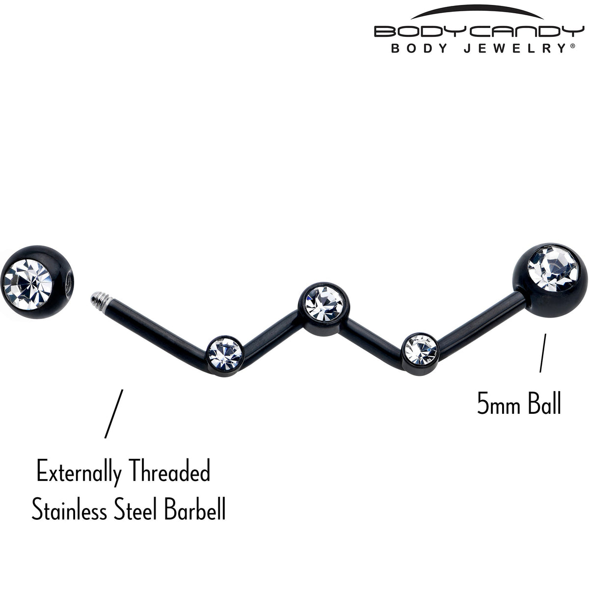14G Clear Gem Black Constellation Style Project Bar 32mm