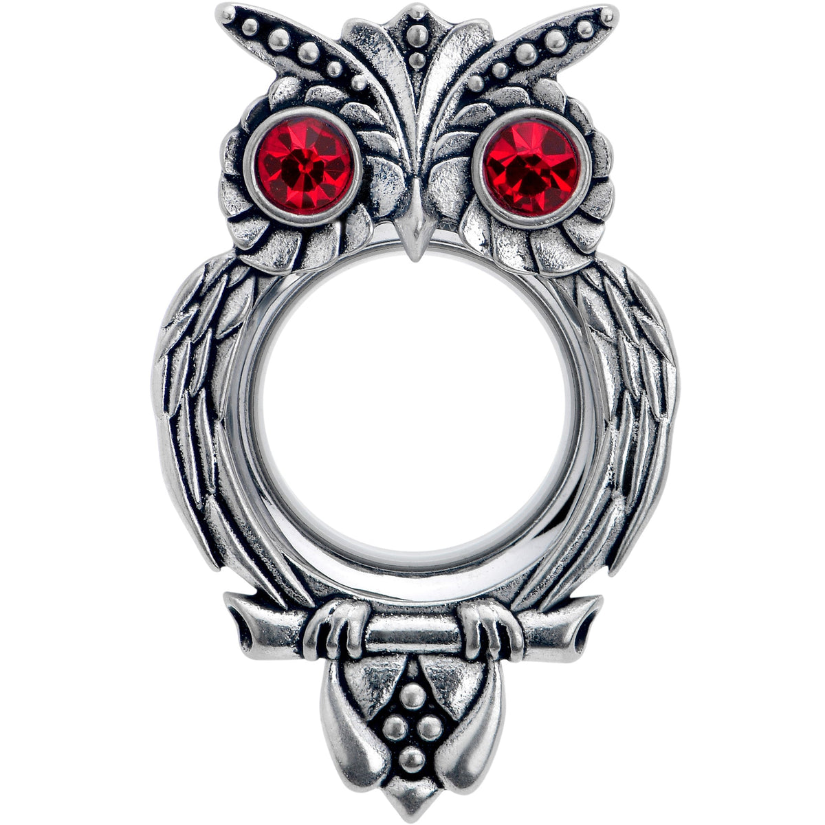Red CZ Gem Wise Owl Screw Fit Tunnel Plug Set Available Sizes 6mm to 16mm