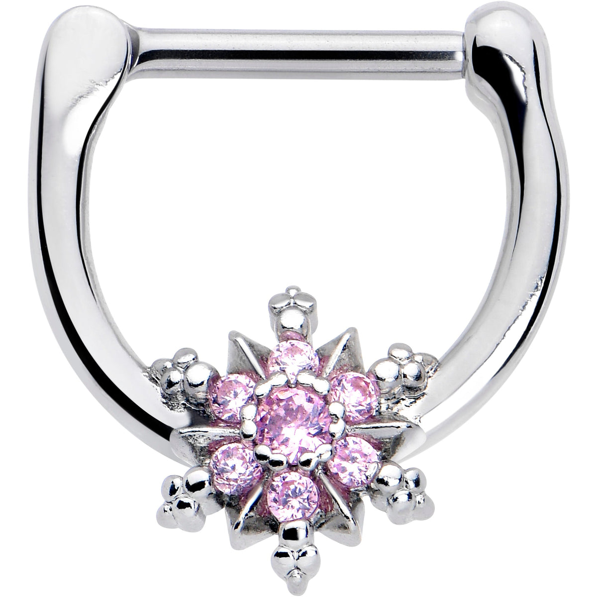 16G 5/16 Pink CZ Gem Glam Snowflake Cartilage Clicker