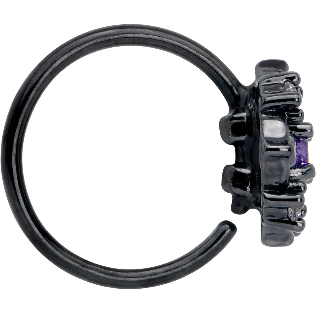 20G 5/16 Purple CZ Gem Black Flower Ring Nose Hoop