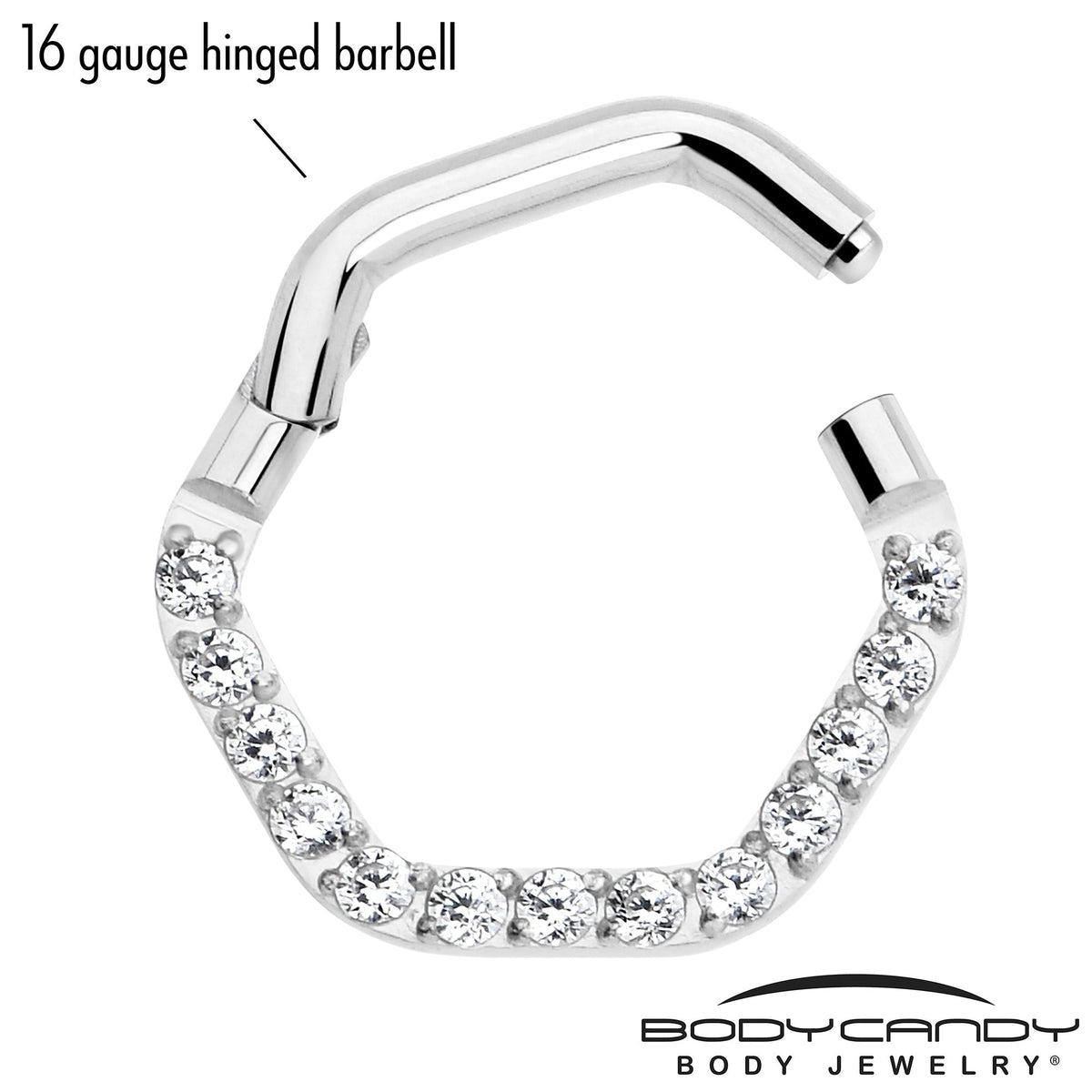16G 5/16 Clear CZ Gem Hexagon Shape Hinged Segment Ring
