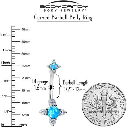 Blue Synthetic Opal Rhombus Star Double Mount Belly Ring