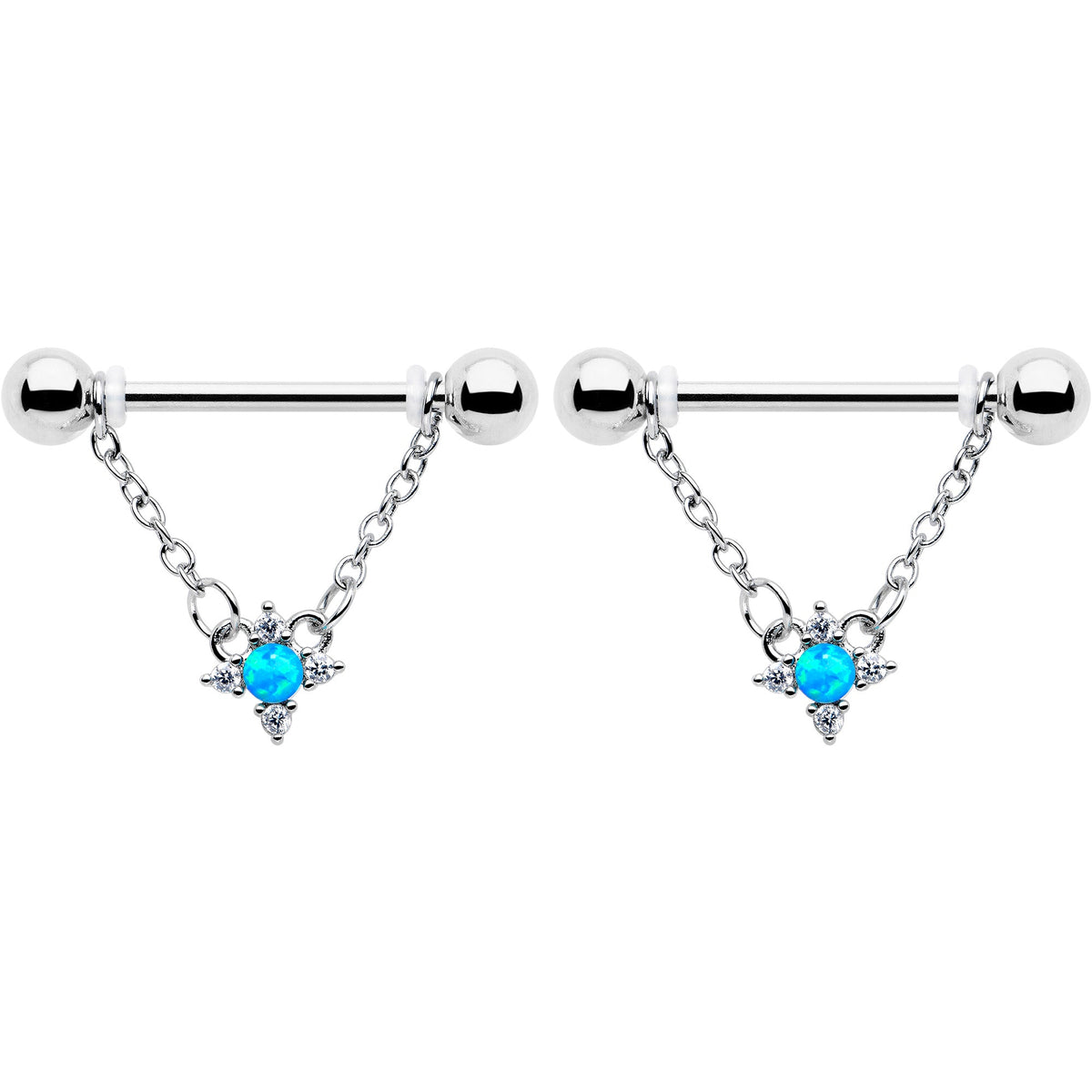 14G 9/16 Blue Synthetic Opal Rhombus Star Dangle Nipple Ring Set