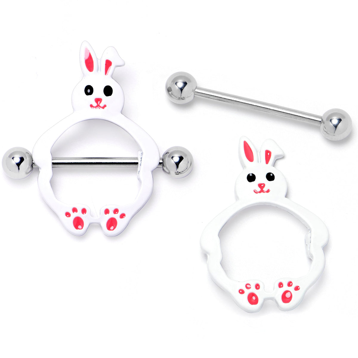 14G 9/16 Bunny White Rabbit Nipple Shield Set