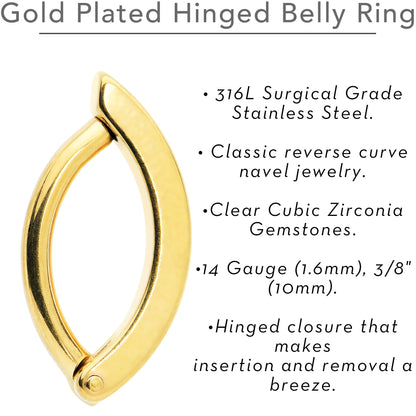 Gold Tone Smooth Simple Style Hinged Hoop Belly