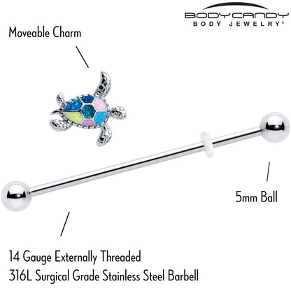 14G Glitter Turtle Industrial Barbell 38mm