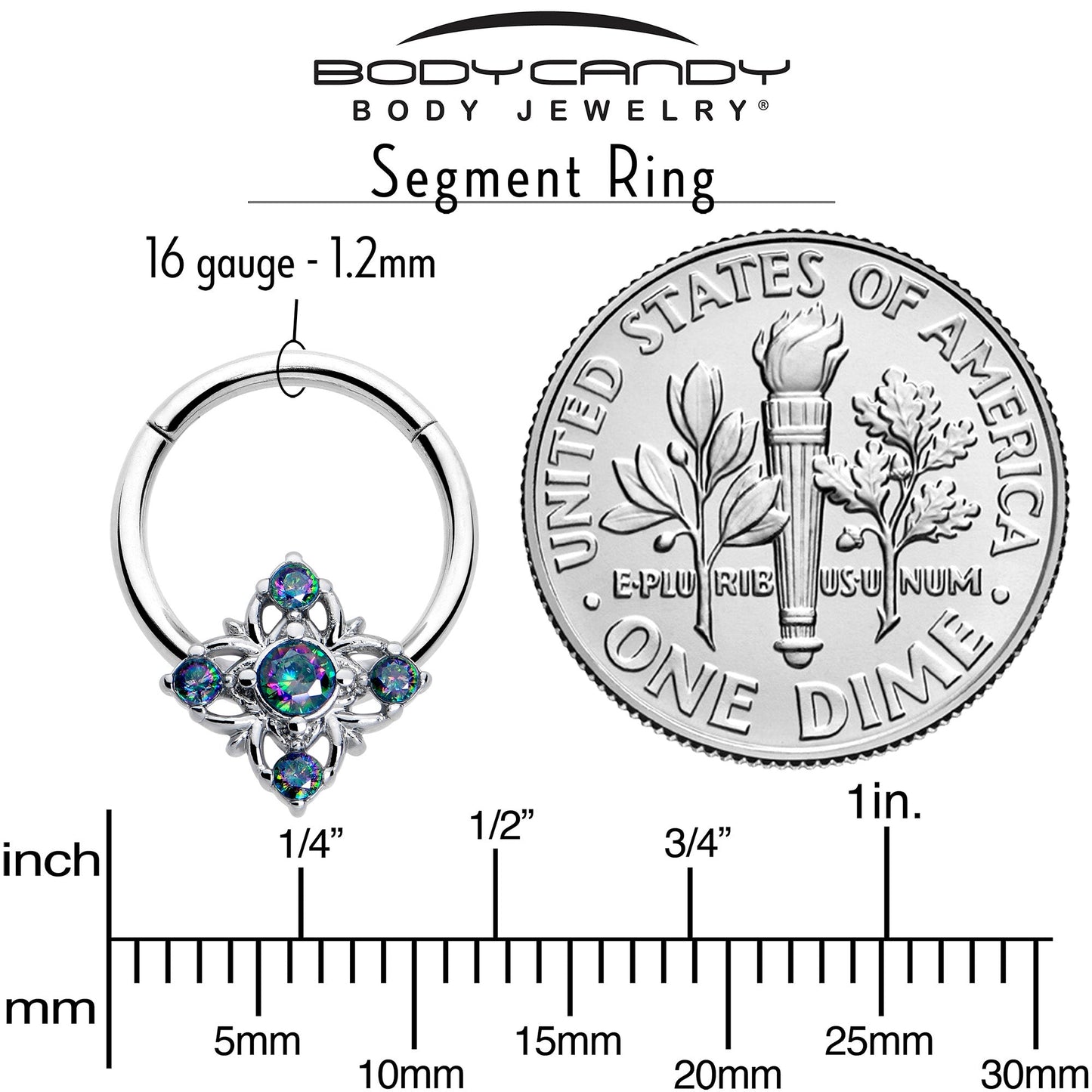 16G 3/8 Vitrail CZ Gem Beauty Cross Hinged Segment Ring