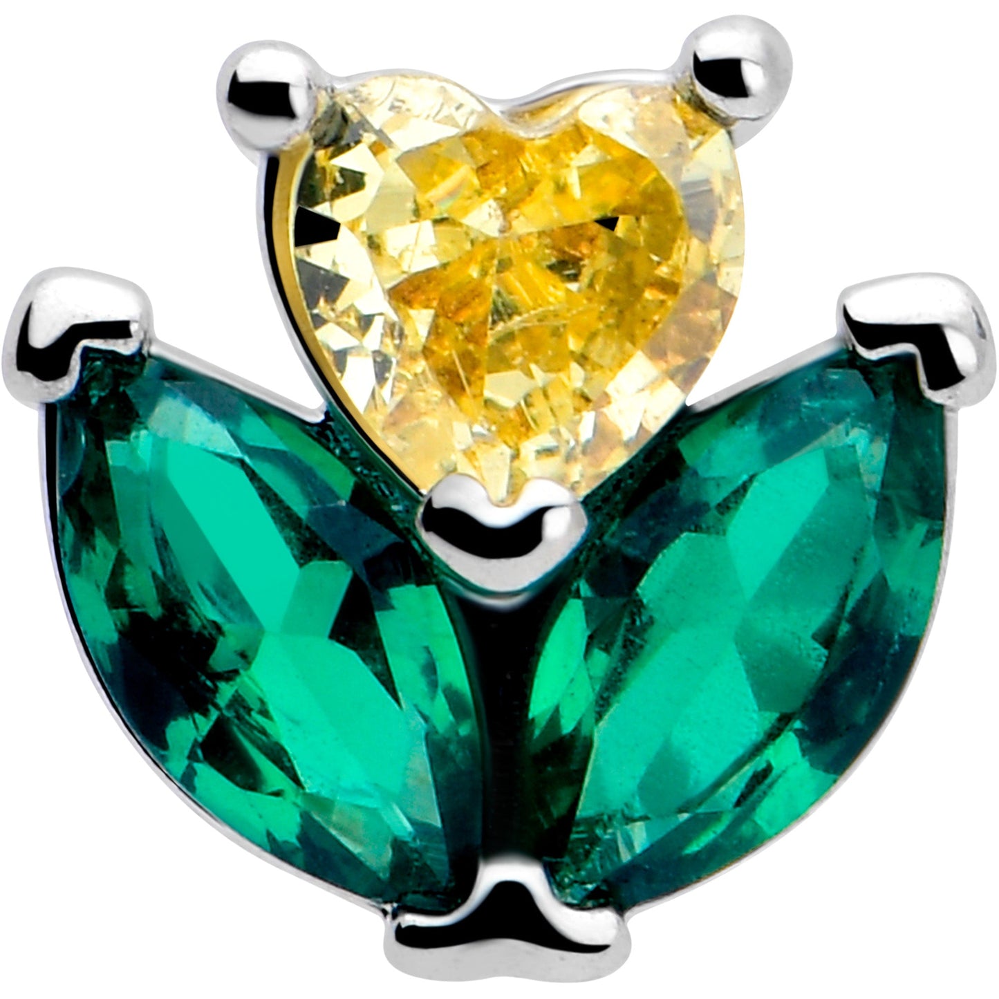 16G 5/16 Yellow Green CZ Gem Love Flower Labret Monroe Tragus