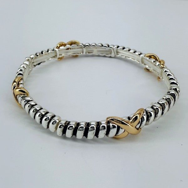 2 Tone or Silver Finish Stretchable Bracelet