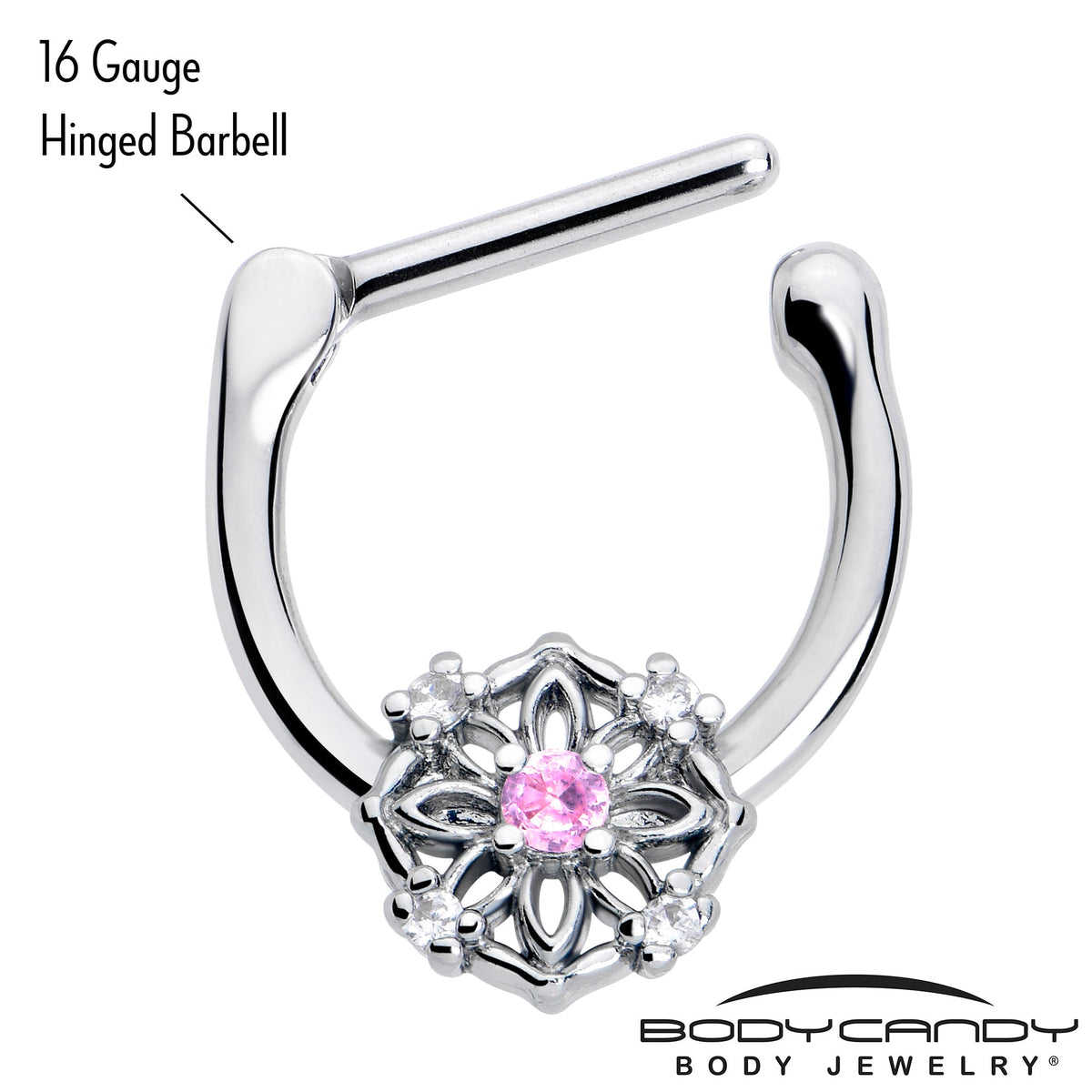 16G 5/16 Pink Clear CZ Gem Flower Circle Cartilage Clicker
