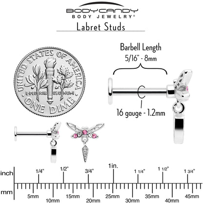 16G 5/16 Pink Gem Swank Dragonfly Dangle Labret Monroe Tragus