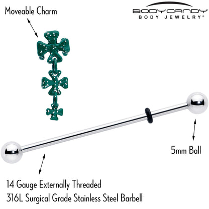 14G Polka Dot Shamrock St Patricks Dangle Industrial Barbell 38mm
