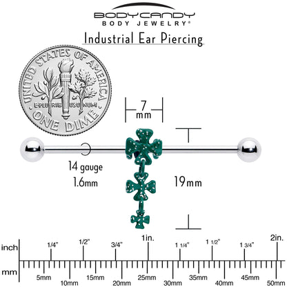 14G Polka Dot Shamrock St Patricks Dangle Industrial Barbell 38mm