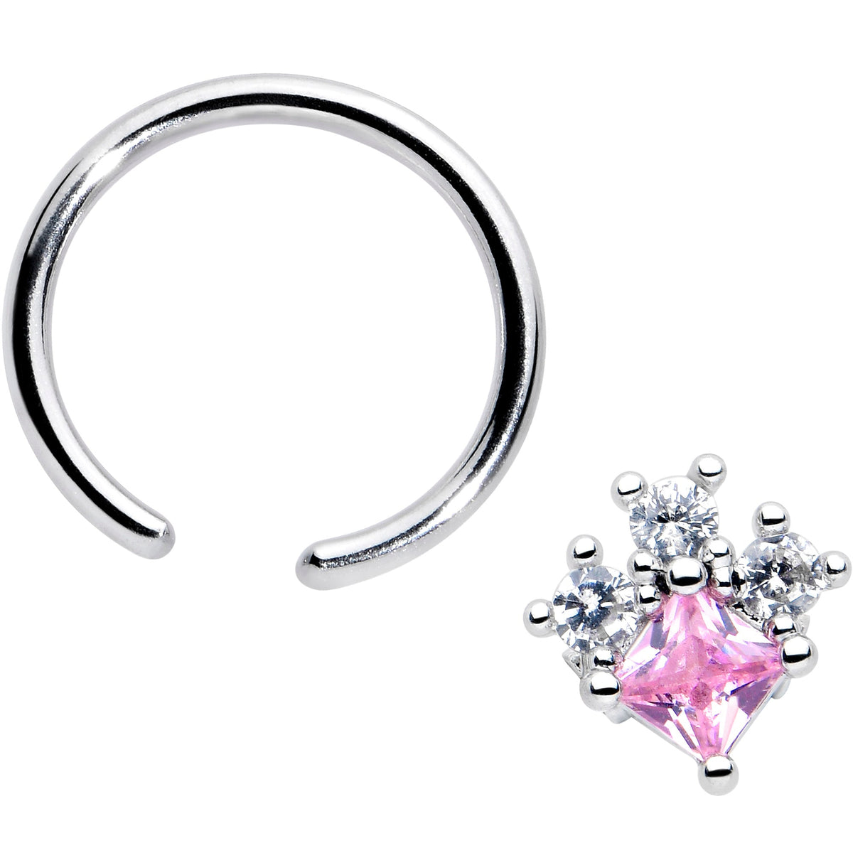 16G 3/8 Pink Clear CZ Gem Rhombus Riot BCR Captive Ring