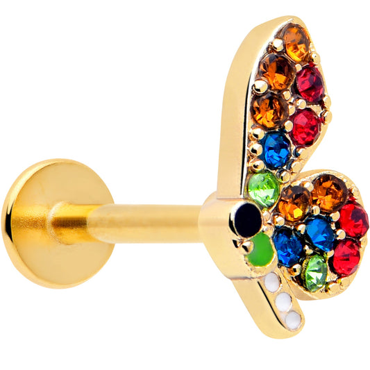 16G 5/16 Red Blue Gem Gold Tone Butterfly Labret Monroe Tragus