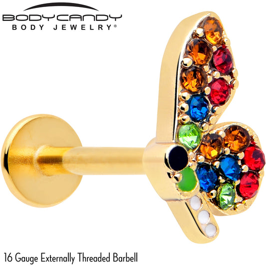 16G 5/16 Red Blue Gem Gold Tone Butterfly Labret Monroe Tragus