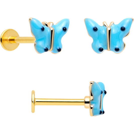 16G 5/16 Gold Tone Cherry Flower Labret Monroe Tragus Set of 3