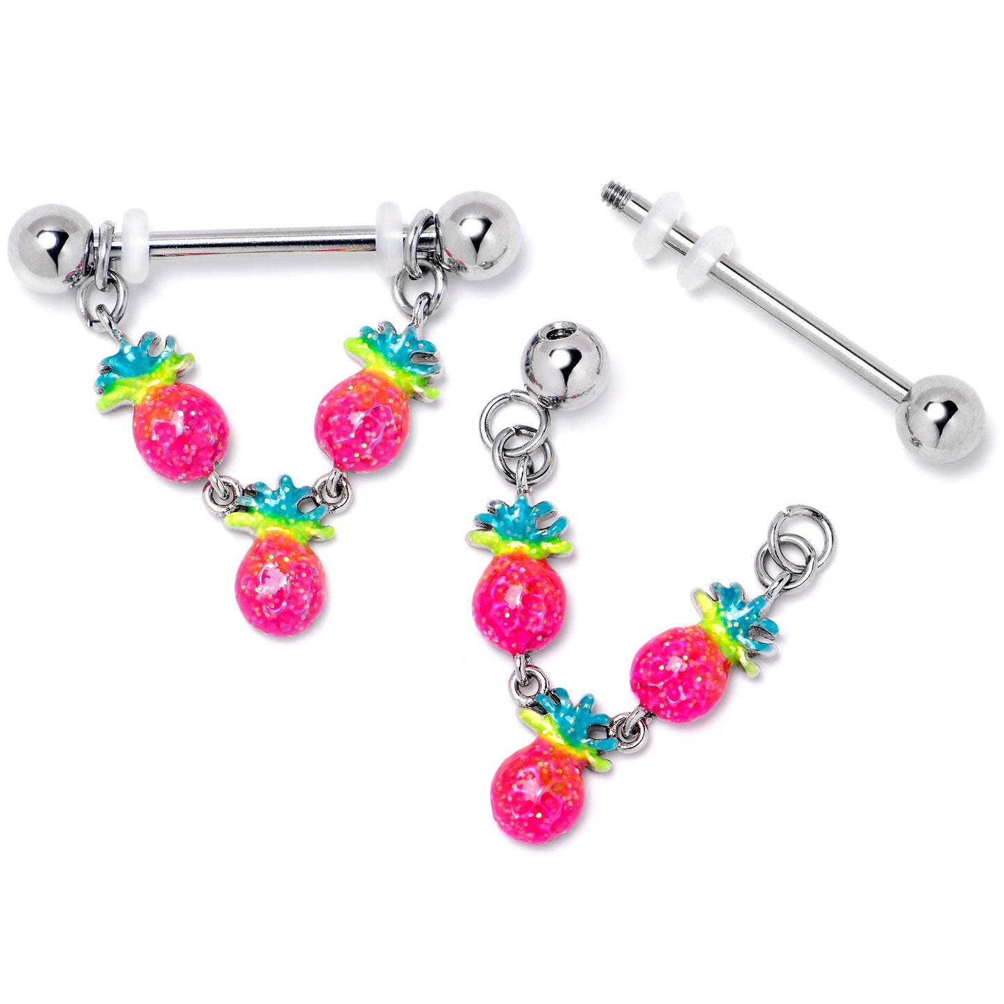 14G 9/16 Hot Tropical Pineapple Dangle Barbell Nipple Ring Set
