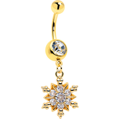Clear CZ Gem Gold Tone Glam Snowflake Dangle Belly Ring
