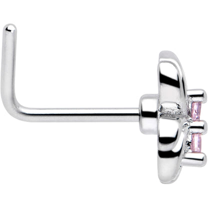 20G 7mm Pink CZ Gem Sleek Spider L Shape Nose Ring