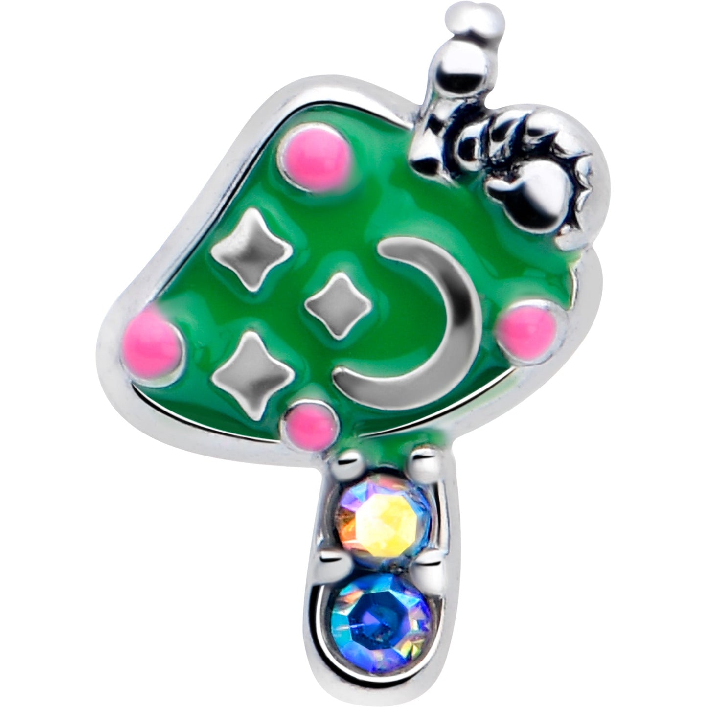 16G 1/4 Aurora Gem Fanciful Green Mushroom Cartilage Tragus Earring