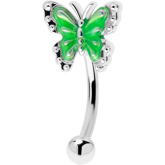 16G 5/16 Butterfly Green Splash Curved Eyebrow Ring