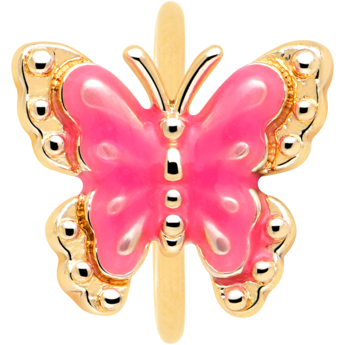 20G 5/16 Gold Tone Butterfly Pink Splash Nose Hoop