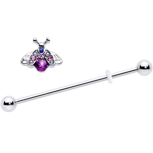 14G Pink Blue Gem Beautiful Insect Industrial Barbell 38mm