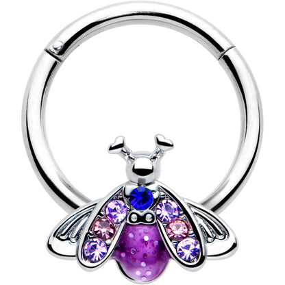 16G 3/8 Pink Blue Gem Beautiful Insect Hinged Segment Ring
