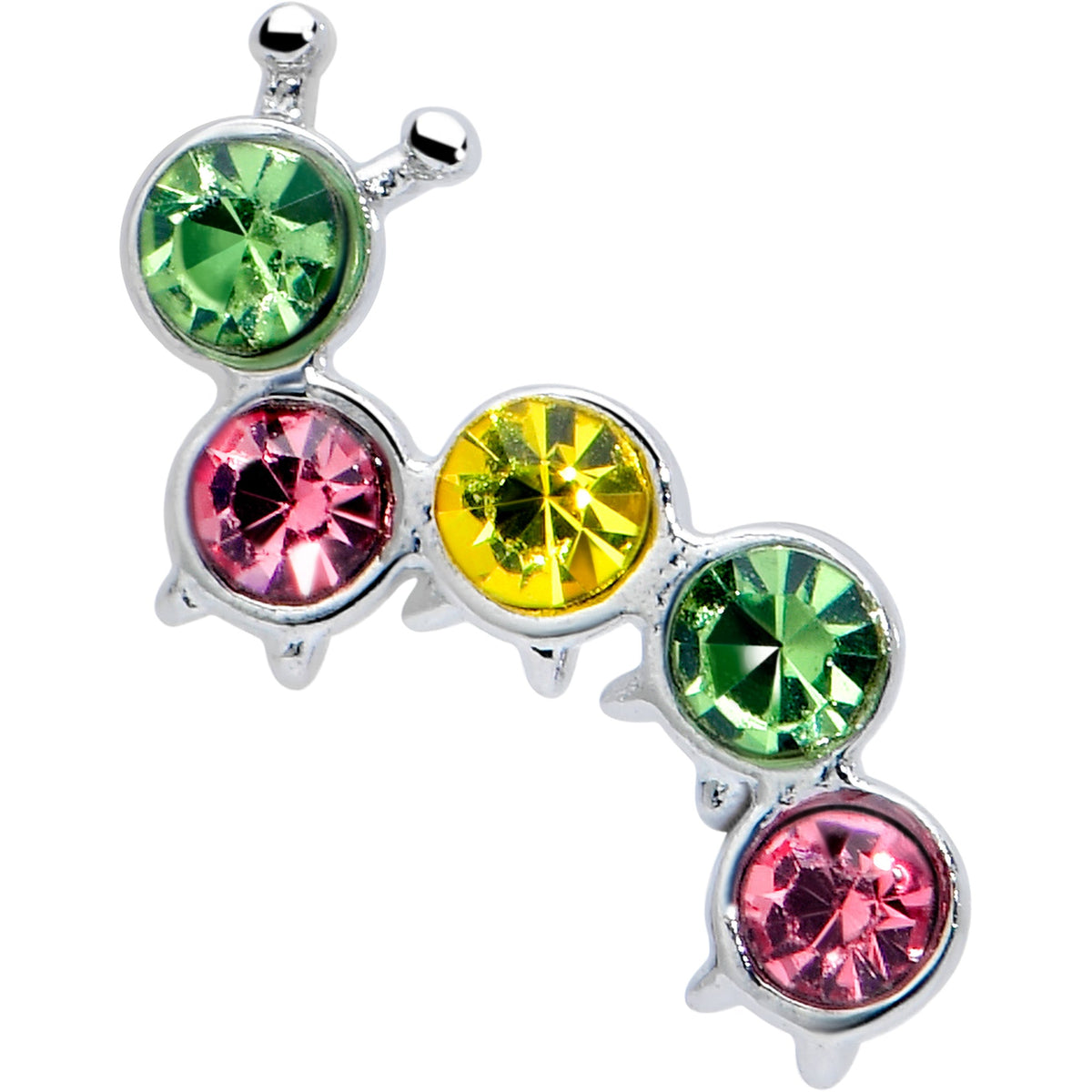 20G 7mm Pink Green CZ Gem Caterpillar L Shape Nose Ring
