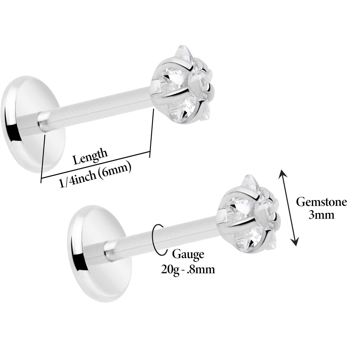 3mm CZ Star Flat Back Stud Earrings - 1 Pair