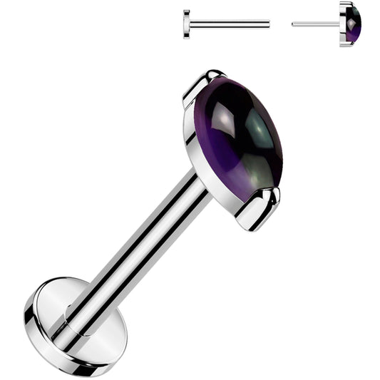 16G 5/16 Natural Amethyst Oval Medical Grade Titanium Flat Back Earring