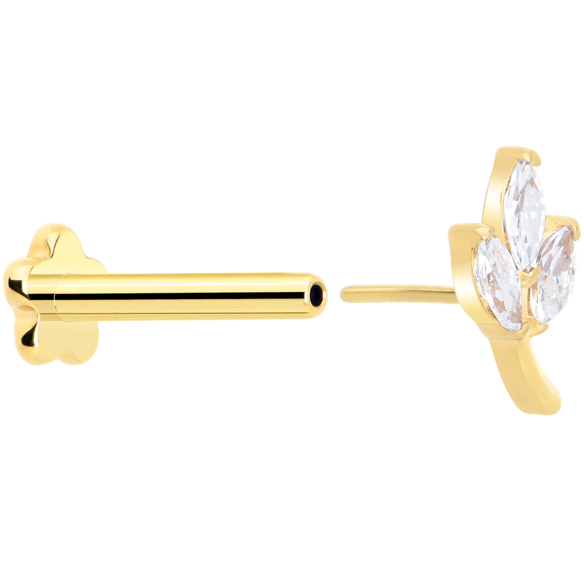 16G 5/16 CZ Gem Leaves Gold PVD Medical Grade Titanium Reversible Flat Back Earring
