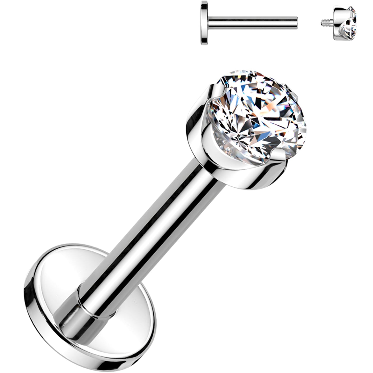 16G 5/16 4mm Clear CZ Round Medical Grade Titanium Flat Back Earring
