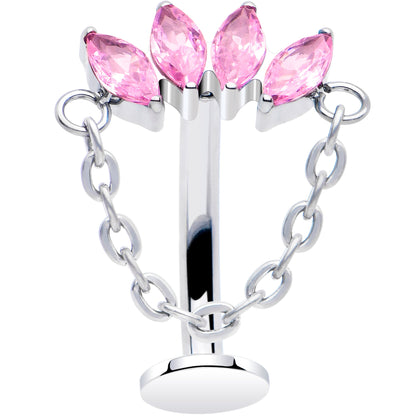Gem Chain Dangle Titanium Push In Threadless Floating Belly Ring