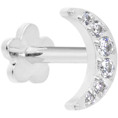 Titanium Flat Back Earring Gem Crescent Moon - 18G Threadless Reversible