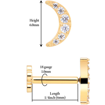 Titanium Flat Back Earring Gem Crescent Moon - 18G Threadless Reversible